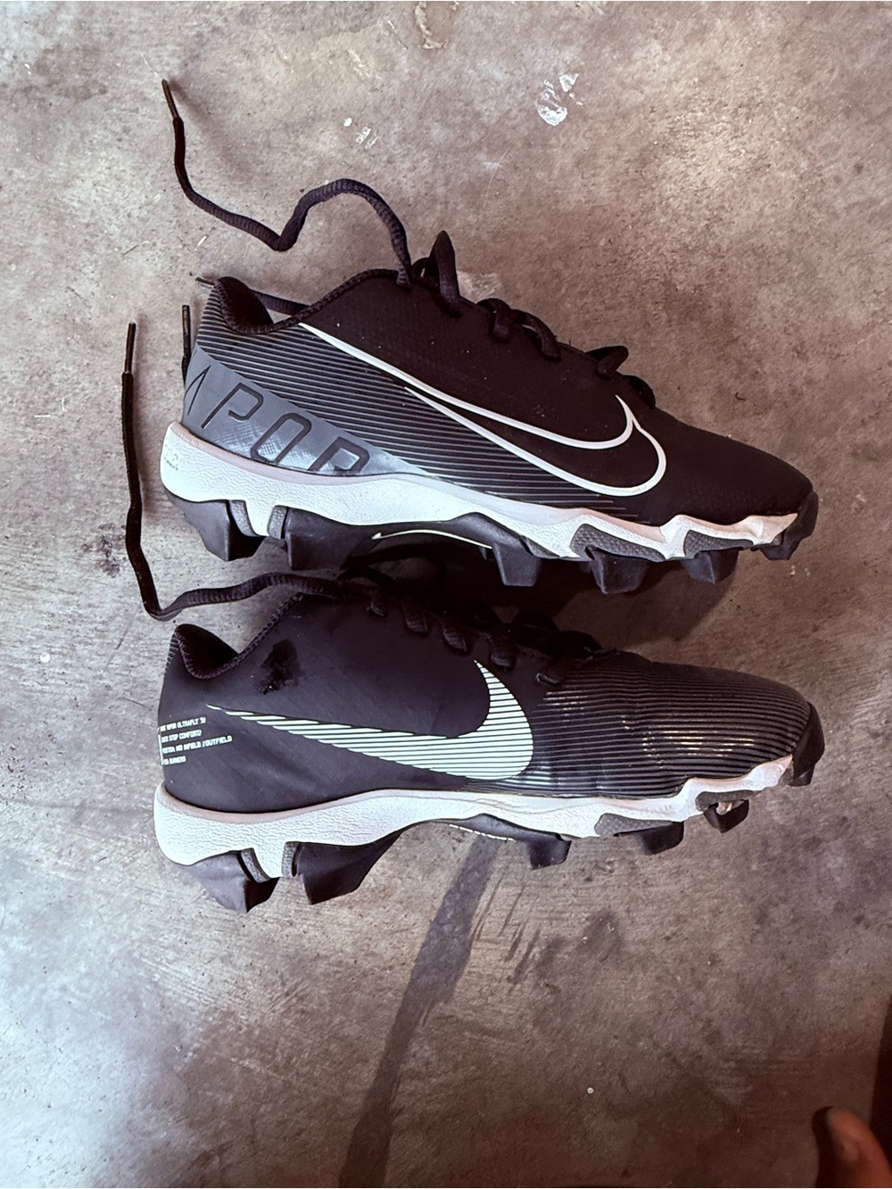 Nike Kids Black White Turf Cleats with Silver Swoosh